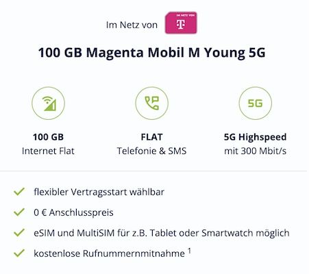 🔥 Junge Leute 📲 Telekom Magenta Mobil M mit 100GB 5G für 11,95€ mtl.