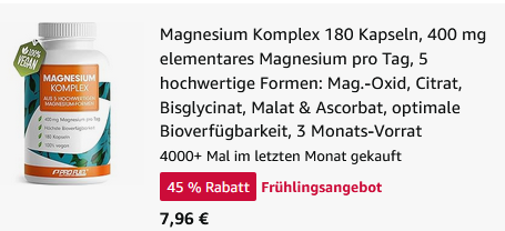 đȘđ» 180er Pack Pro Fuel Magnesium Komplex Kapseln, 400mg ab 7,96⏠(statt 12âŹ) đȘđ» 180er Pack Pro Fuel Magnesium Komplex Kapseln, 400mg ab 7,96⏠(statt 12âŹ)