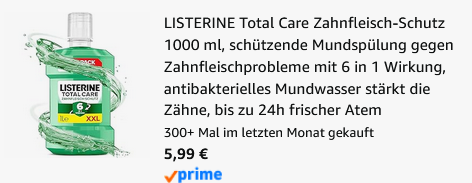 🦷 1 Liter Listerine Total Care Zahnfleisch Schutz ab 5,99€ (statt 8€)