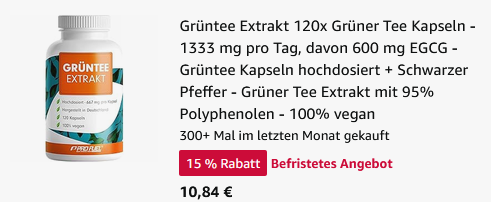 🍵 120er Pack ProFuel Grüntee Extrakt Kapseln Hochdosiert ab 10,84€ (statt 16€)