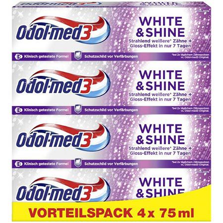 🦷 4er Pack Odol-med3 Zahnpasta White & Shine, je 75ml ab 8,33€ (statt 10€)