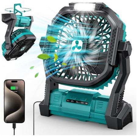 💨 PDBEST Akku-Ventilator mit LED-Laterne + Ladefunktion für 16,80€ (statt 27€)