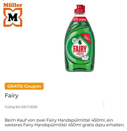 Couponplatz: 2x Fairy Handspülmittel kaufen und 1x Fairy Handspülmittel gratis dazu