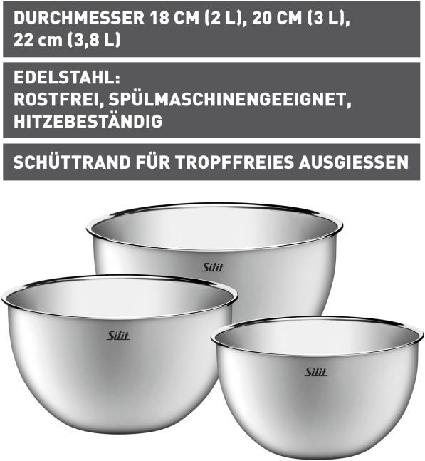 🥣 3er Set Silit Küchenschüssel Set, stapelbar für 19,99€ (statt 33€)
