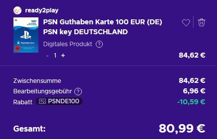 🎮 100€ Playstation Network (PSN) Guthabenkarte für 80,99€
