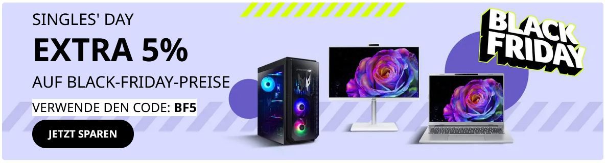 💻🔥 Acer Black Friday Deals bis zu 500€ Rabatt + 5% Singles Day Extra!
