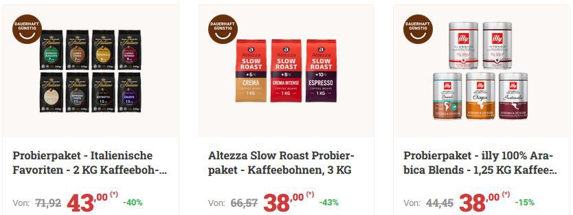☕ Cafori Kaffee Probierpakete im Sale   z.B. 3Kg Altezza Slow Roast für 38€ (statt 67€)