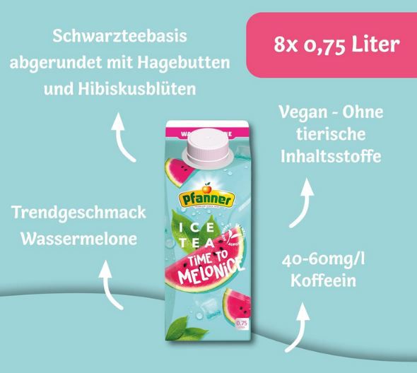 🍉 8er Pack Pfanner Eistee Wassermelone, je 750ml ab 9,60€ (statt 12€)