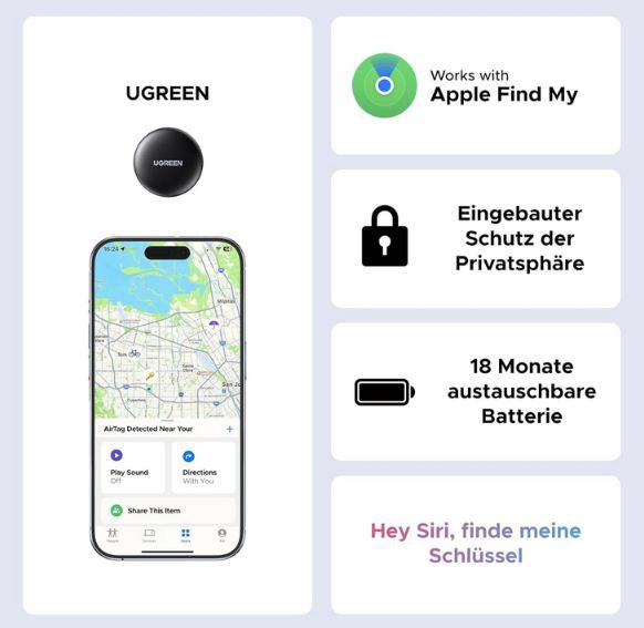 🔎 2er Pack UGREEN FineTrack Mini Tracker (kompatibel mit Apple Find My) für 16,99€ (statt 25€)