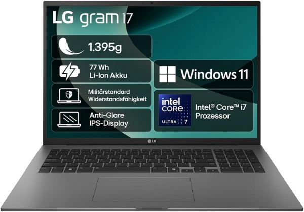 💻 LG 2025 gram 17 Notebook mit Core Ultra 7, 32GB/2TB für 1.518,99€ (statt 1.719€)