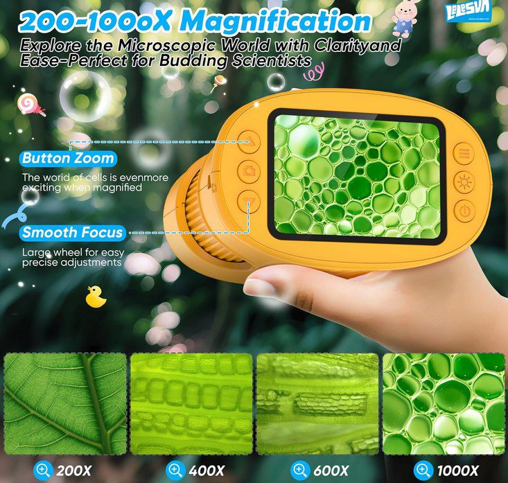 🔬 LELESUN tragbares Kindermikroskop (1000x) mit 2 Zoll Display für 19,74€ (statt 35€)