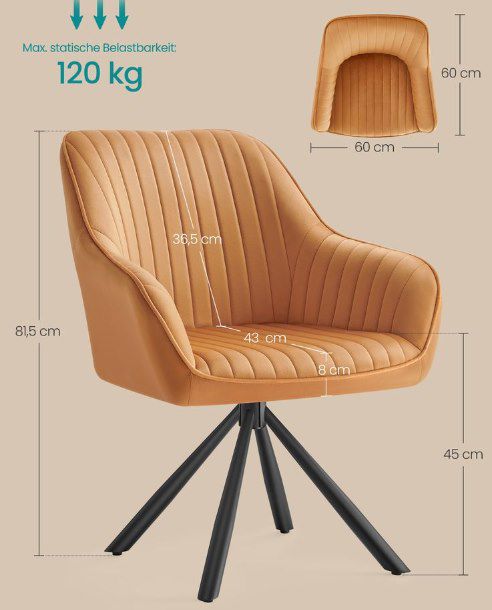 SONGMICS drehbarer Polsterstuhl mit Armlehnen für 58,99€ (statt 72€)