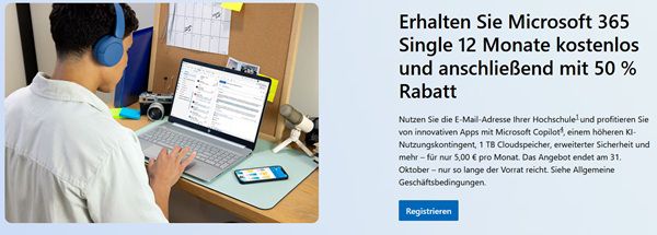 Studenten: Microsoft 365 Single für 1 Jahr gratis (statt ab 70€)