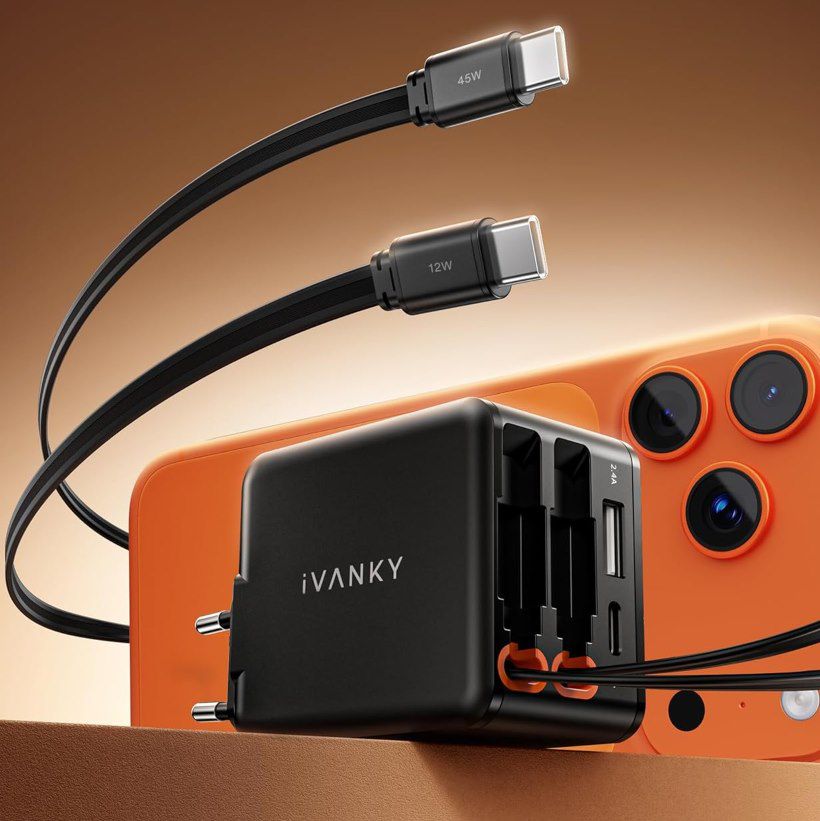 ⚡ iVANKY 45W USB C GaN Ladegerät mit einziehbarem Ladekabel für 19,99€ (statt 30€)
