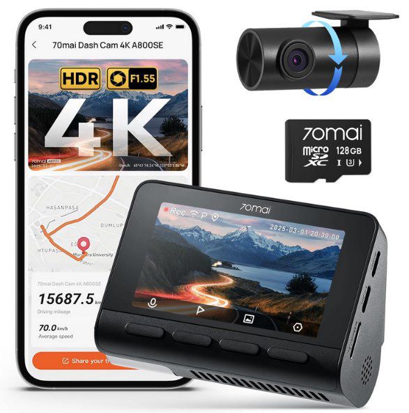 🚗 70mai A800SE 2160P+1080P Dashcam mit GPS, WLAN & 128GB SD Karte für 95,98€ (statt 120€)