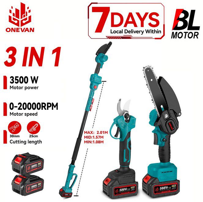 🪚 ONEVAN 3500W elektrische Mini Kettensäge & Gartenschere mit Teleskopstange für 59,99€ (statt 70€)