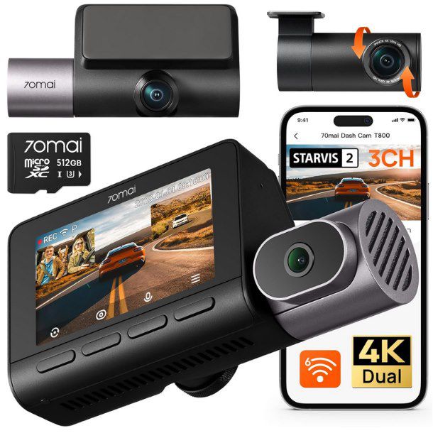🚘 70mai 4K T800 3 Kanal Dashcam mit STARVIS 2, GPS & 512GB SD Karte für 316,99€ (statt 360€)