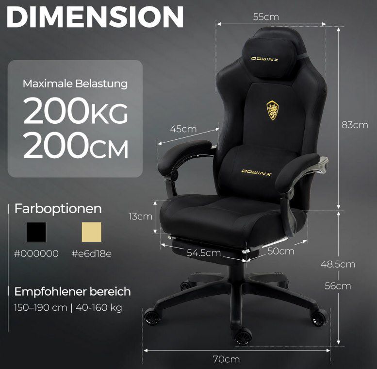 💺 Dowinx LS 6668E Gamingstuhl mit mit Massage Lendenkissen für 101,99€ (statt 140€)