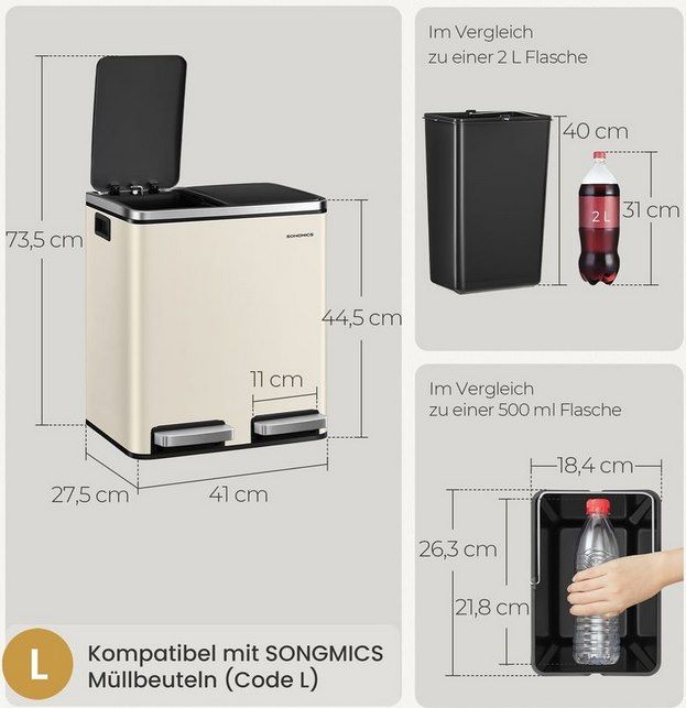 🗑️ SONGMICS Mülltrennsystem (2x 15 L) für 44,99€ (statt 55€)