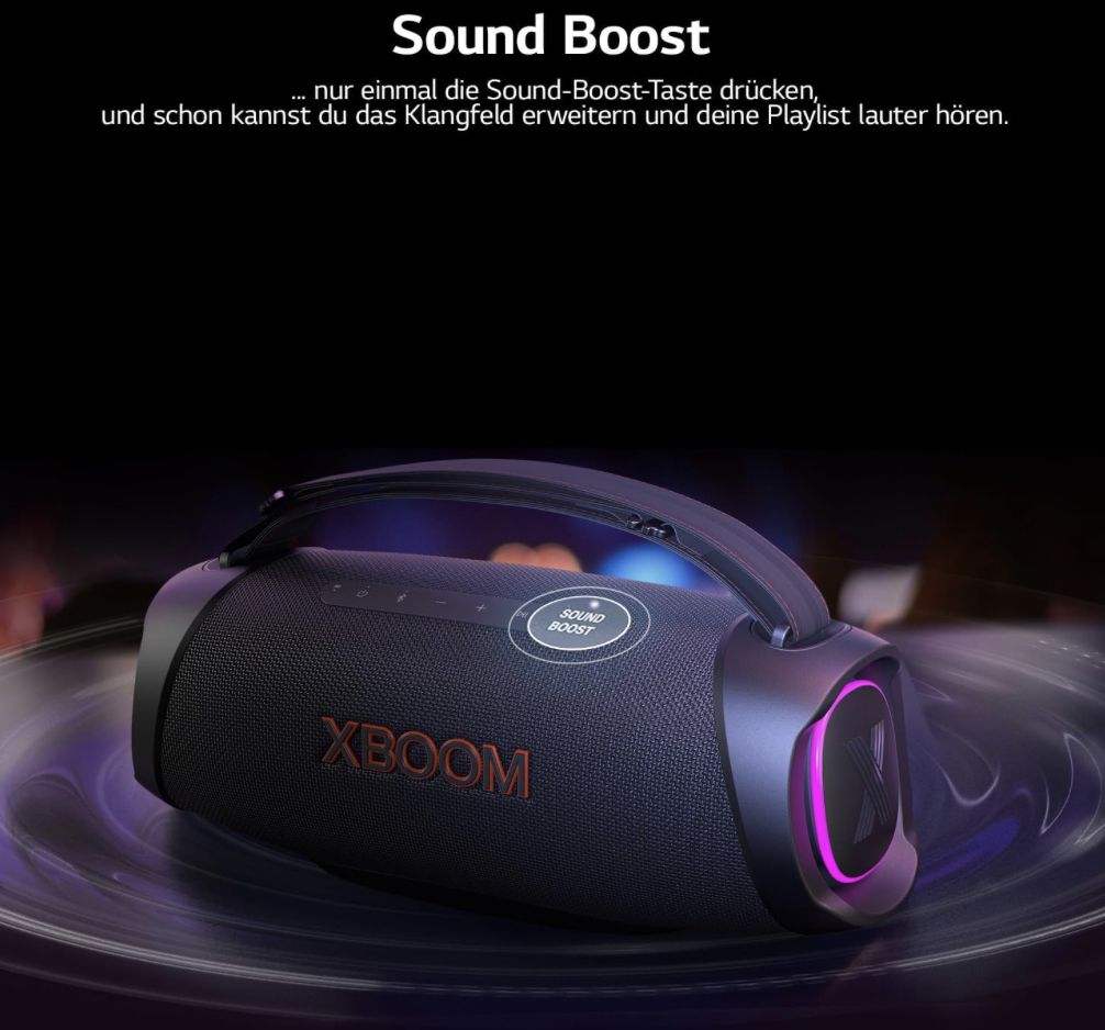 LG XBOOM Go DXG8T tragbarer Bluetooth-Lautsprecher mit 120W für 123€ (statt 170€) LG XBOOM Go DXG8T tragbarer Bluetooth Lautsprecher mit 120W für 123€ (statt 170€)
