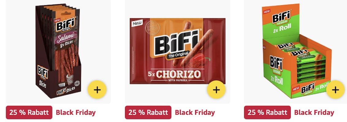 🌭😋 Amazon: BiFi Produkte im Black Week Sale z.B. 24x 70g XXL Salami Snack für 27€ (statt 40€)