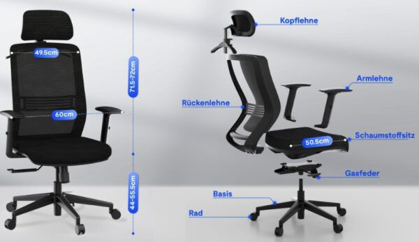 🪑 FLEXISPOT Bürostuhl OC17 mit Kopf  und Lordosenstütze in Schwarz für 67,99€ (statt 80€)