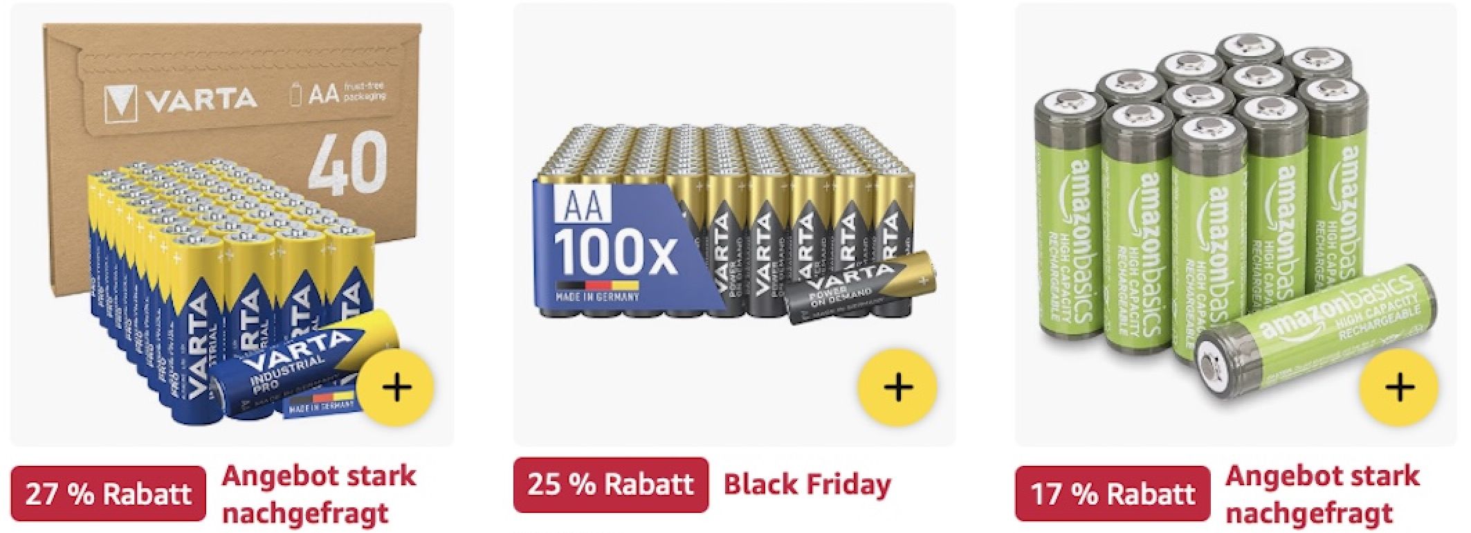 🔝🔋 Amazon: Energizer , Varta  & Duracell Batterien im Black Week Sale z.B. 50x Varta AA Batterien für 18€ (statt 24€)