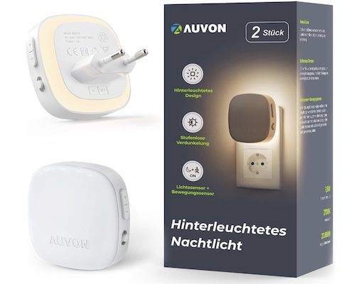 2x Auvon Nachtlicht Steckdose mit Bewegungssensor für 14,51€ (statt 18€) 2x Auvon Nachtlicht Steckdose mit Bewegungssensor für 14,51€ (statt 18€)