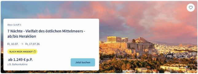 🚢 TUI Cruises Mein Schiff Black Week ☀️ Mittelmeer, Westeuropa, Event  und Transreisen