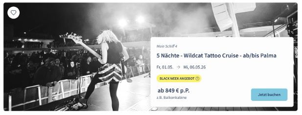 🚢 TUI Cruises Mein Schiff Black Week ☀️ Mittelmeer, Westeuropa, Event  und Transreisen