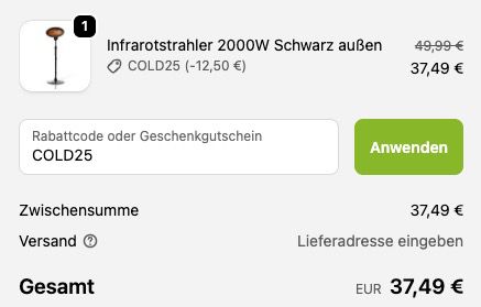 🥶 Juskys Infrarotstrahler mit 2.000W für 37,49€ (statt 60€)
