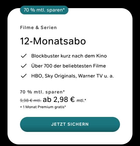 🔥70% Ersparnis 🍿12 Mon. WOW TV Filme + Serien für 2,98€ mtl. (statt 10€)   Neukunden
