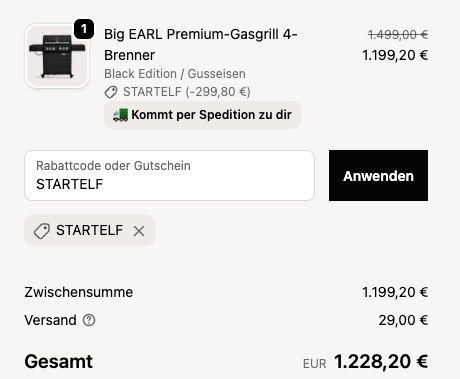 🔥🥩 Burnhard Big Earl Black Edition 4 Brenner Gasgrill inkl. Heckbrenner 🧨 für 1.228€ (statt 1.599€)