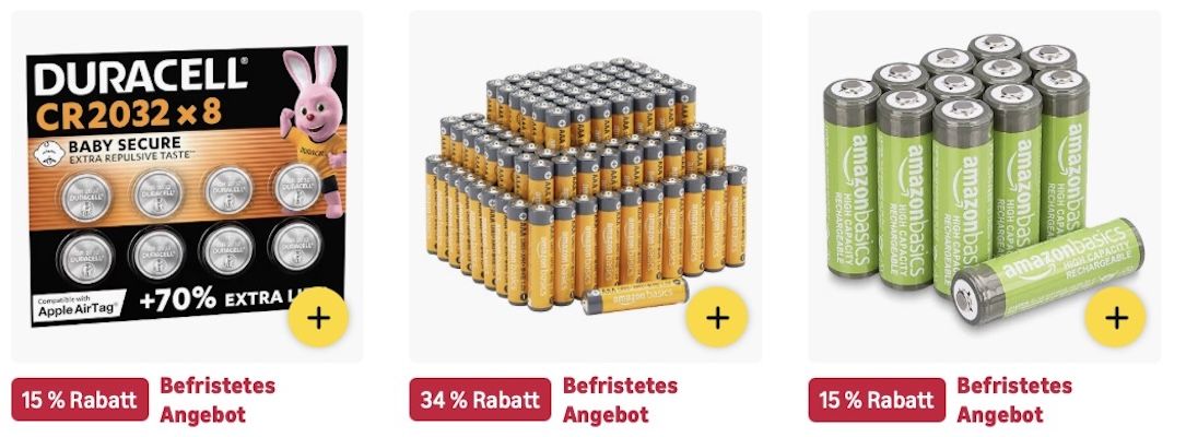 🔝🔋 Amazon: Energizer-, Varta- & Duracell-Batterien im Sale z.B. 18x Duracell Plus Batterien AAA für 13€ (statt 18€) 🔝🔋 Amazon: Energizer , Varta & Duracell Batterien im Sale z.B. 18x Duracell Plus Batterien AAA für 13€ (statt 18€)