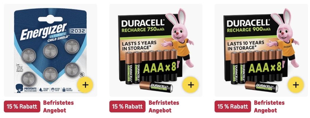 🔝🔋 Amazon: Energizer , Varta  & Duracell Batterien im Sale z.B. 18x Duracell Plus Batterien AAA für 13€ (statt 18€)