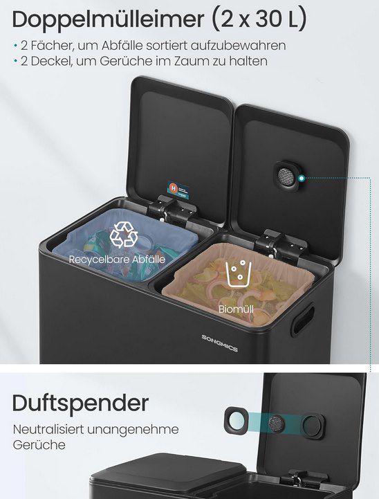 🗑️ SONGMICS Mülleimer mit 2x 30L, Softclose & Duftspender für 68,99€ (statt 80€) 🗑️ SONGMICS Mülleimer mit 2x 30L, Softclose & Duftspender für 68,99€ (statt 80€)