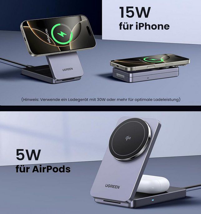 ⚡ Ugreen MagFlow Qi2 2in1 Ladestation mit MagSafe für 29,99€ (statt 35€)