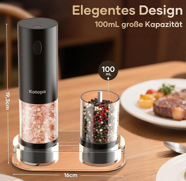 🧂 Kotopa elektr. Salz- & Pfeffermühle mit 5 Stufen für 17,92€ (statt 24€) 🧂 Kotopa elektr. Salz & Pfeffermühle mit 5 Stufen für 17,92€ (statt 24€)
