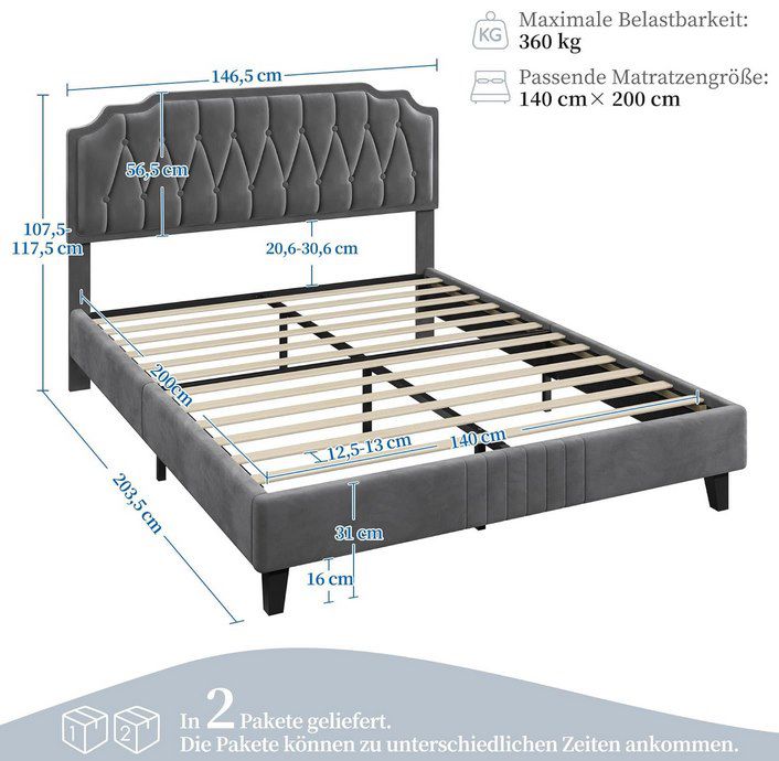 🛌 Yaheetech Doppelbett 140×200cm mit höhenverstellbar für 103€ (statt 140€)