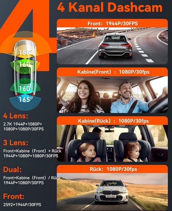 🚗 VANTRUE N5 4 Kanal 2.7K STARVIS 2 Dashcam mit GPS & Wifi für 265,89€ (statt 350€)