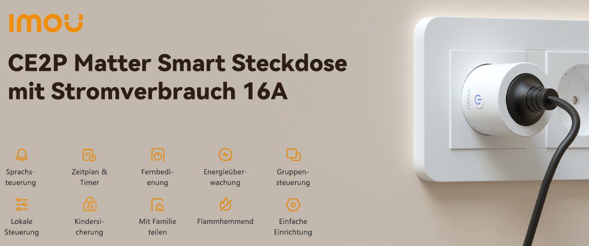 🔌 Imou CE2P 16A WLAN Steckdose mit Energieüberwachung für 9,99€ (statt 12€)