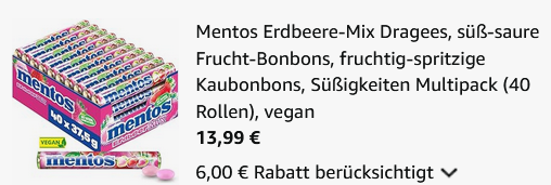 🍬 40er Pack Mentos Dragees Erdbeere Mix Rollen ab 13,99€ (statt 25€)