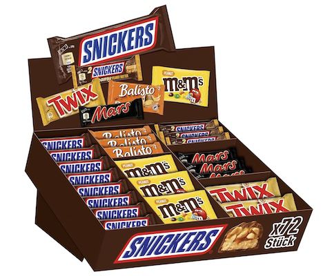 🍫 72er Box Mars, Snickers, Balisto & mehr Schokoriegel für 36,80€ (statt 48€)   3,8 kg Schoko!
