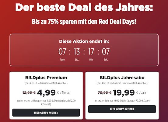 ➡️🔥 1 Jahr BILDplus für 19,99€ (statt 80€) - oder Premium 4,99€ mtl. ➡️🔥 1 Jahr BILDplus für 19,99€ (statt 80€) oder Premium 4,99€ mtl.