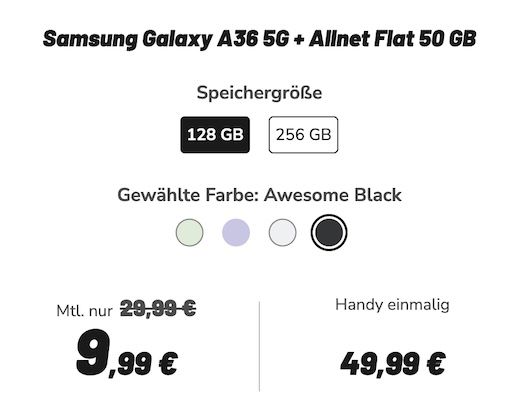 🔥 Vodafone Allnet 50GB für 9,99€ mtl. + 📱 Samsung Galaxy A36 für 49,99€ + keine AG 🔥 Vodafone Allnet 50GB für 9,99€ mtl. + 📱 Samsung Galaxy A36 für 49,99€ + keine AG