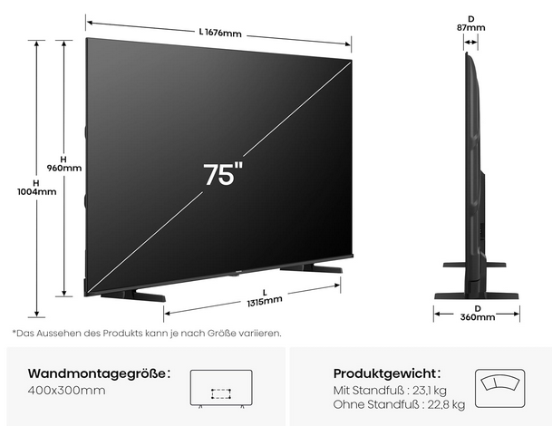 📺 Hisense E7Q 75Zoll UHD AI TV für 616€ (statt 771€)