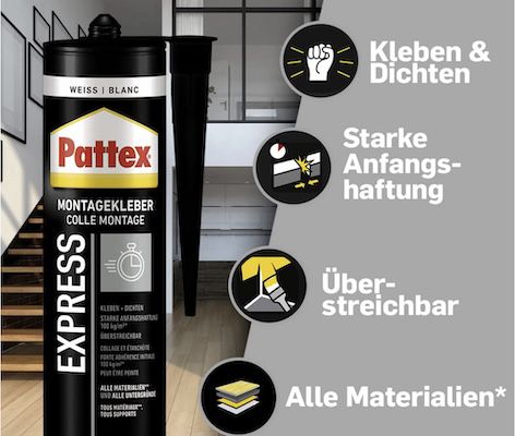 đȘ Pattex Express starker Montagekleber fĂŒr 7,98⏠(statt 14âŹ) đȘ Pattex Express starker Montagekleber fĂŒr 7,98⏠(statt 14âŹ)