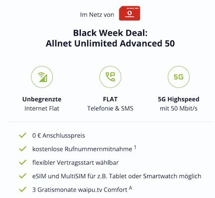 🔥 Tarif KNALLER 📱 Vodafone Allnet unlimited 5G für nur 14,99€ mtl. + 0€ AG