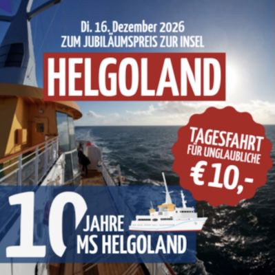 🚢 Fähre Hin- und Rückfahrt Cuxhaven – Helgoland für nur 10€ (statt 60€) – nur am 16.12.