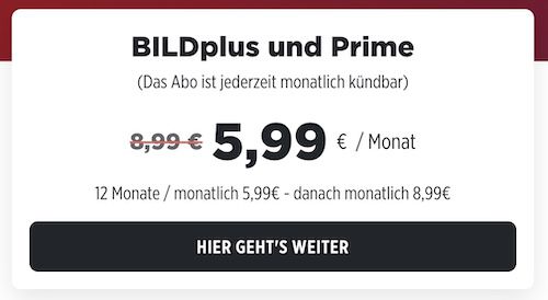 🤯🔥 KNALLER! 👉 Amazon Prime nur 5,99€ mtl. (statt 8,99€) + BILDplus Abo dazu   Passend zur Black Week!